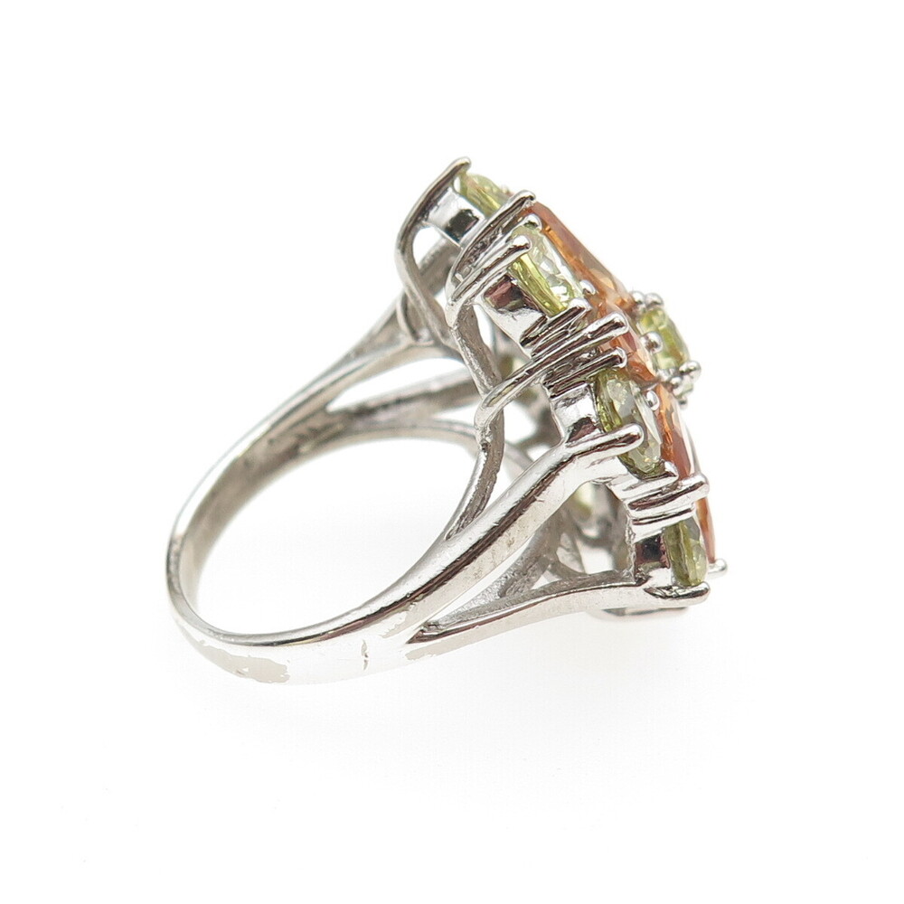 925 Sterling Silver Marquise-Cut Orange & Round-Cut Green C Z Ring Size 7.25 - Picture 6 of 8